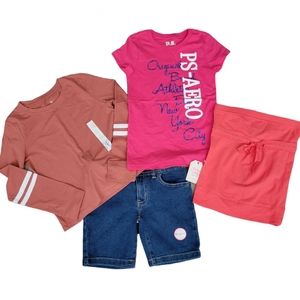 NWT Girls 3 Tops Hot Pink, Neutral Orange, Melon+ 1 Jean Shorts  Size 7-8 Kids